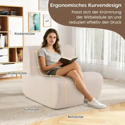 Podlahová židle s opěradlem, měkkým sametem a ergonomickou oporou, béžová.