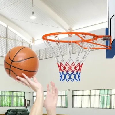 Basketbalový koš s kruhem a sítí Ø45cm pro vnitřní použití, mini, k montáži na zeď, oranžový