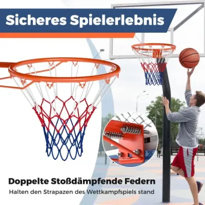 Standardní basketbalový koš Ø45cm se sítí, mini basketbalový koš k montáži na zeď, oranžový