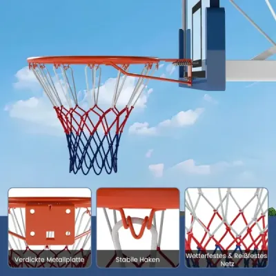 Standardní basketbalový koš Ø45cm se sítí, mini basketbalový koš k montáži na zeď, oranžový