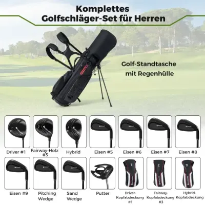 11dílná sada golfových holí pro praváky s golfovým bagem, golfovou sadou, sadami golfových holí a stojanem