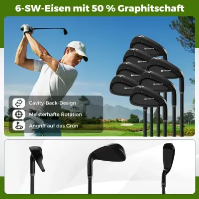 11dílná sada golfových holí pro praváky s golfovým bagem. Golfová sada, sady golfových holí, caddy bag.