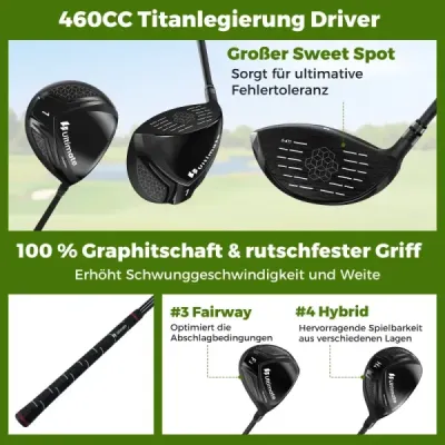 11dílná sada golfových holí pro praváky s golfovým bagem. Golfová sada, sady golfových holí, caddy bag.