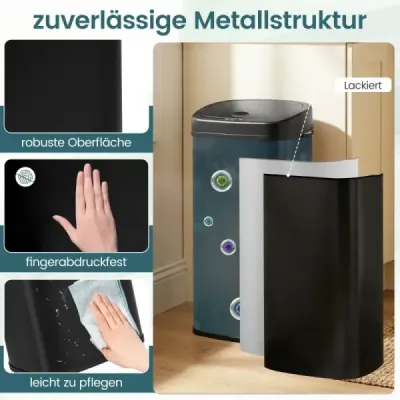 Automatický odpadkový koš o objemu 68 litrů se senzorem a dvojitou zónou, chytrý odpadkový koš, černý