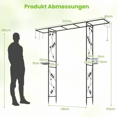 zahradního altánu 213 cm, robustní zahradní oblouk s miskou na vodu, mřížkový misek, krmítko na loj, černá