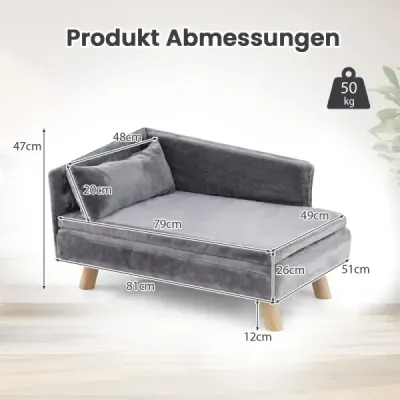 Erhöhtes Hundesofa für mittelgroße & kleine Hunde Welpen Katzen und Kätzchen Hundecouch Grau
