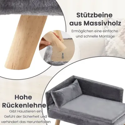 Erhöhtes Hundesofa für mittelgroße & kleine Hunde Welpen Katzen und Kätzchen Hundecouch Grau