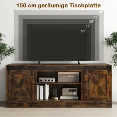 TV stolek se 2 posuvnými dveřmi a nastavitelnými policemi, TV stolek pro televizory až 70", nízká skříňka
