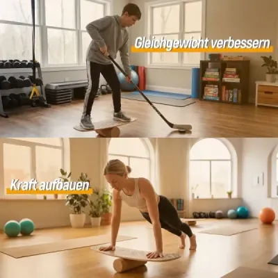 Dřevěný balanční trenažér se stabilizovaným korkovým válečkem, pokročilý wobble board, skateboard