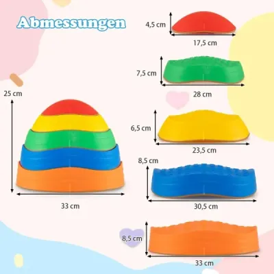 Balanční kameny pro děti, protiskluzové stohovací kameny, nosnost až 80 kg, říční kameny, barevný pětiúhelníkový design