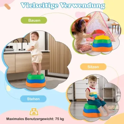 Balanční kameny pro děti, protiskluzové stohovací kameny, nosnost až 80 kg, říční kameny, barevný pětiúhelníkový design