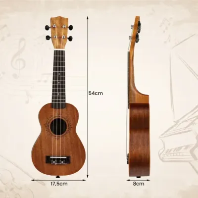 21palcová sada ukulele z mahagonového dřeva s přepravním pouzdrem, trsátkem a nastavitelným popruhem, přírodní