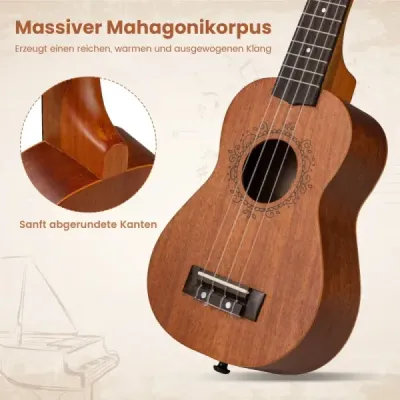 21palcová sada ukulele z mahagonového dřeva s přepravním pouzdrem, trsátkem a nastavitelným popruhem, přírodní