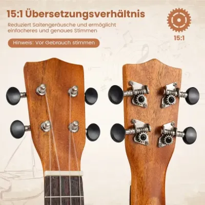 21palcová sada ukulele z mahagonového dřeva s přepravním pouzdrem, trsátkem a nastavitelným popruhem, přírodní