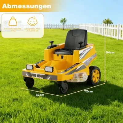 12V sekačka na trávu s dvojitými ovládacími pákami, LED světly a funkcí otáčení a reverzace, oranžová