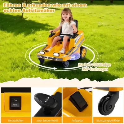 12V sekačka na trávu s dvojitými ovládacími pákami, LED světly a funkcí otáčení a reverzace, oranžová