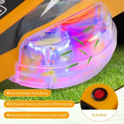 12V sekačka na trávu s dvojitými ovládacími pákami, LED světly a funkcí otáčení a reverzace, oranžová