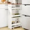 Úzký úložný vozík 20 cm s nabíjecí stanicí, kuchyňský vozík se 4 úrovněmi a rukojetí, rustikálně hnědý