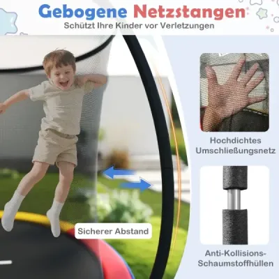 Venkovní trampolína s žebříkem, kulatá zahradní trampolína s ochrannou sítí, krytem okraje a kovovým rámem, Ø366 cm, Bunta