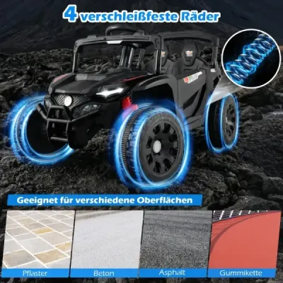 12V dětský traktor s odnímatelným přívěsem a dálkovým ovládáním pro rodiče, elektrický UTV, černý