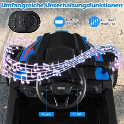 12V dětský traktor s odnímatelným přívěsem a dálkovým ovládáním pro rodiče, elektrický UTV, modrý