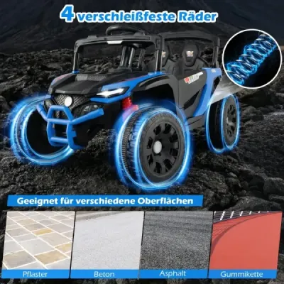 12V dětský traktor s odnímatelným přívěsem a dálkovým ovládáním pro rodiče, elektrický UTV, modrý