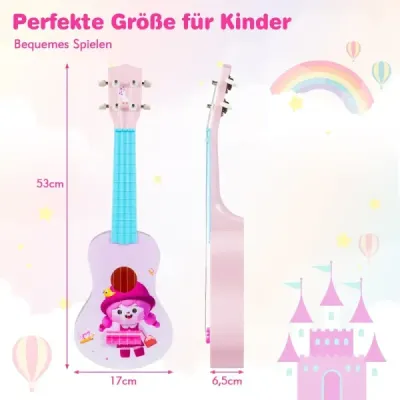 21palcové ukulele pro děti, mini hračkové ukulele se 4 nylonovými strunami a 12 pražci pro začátečníky, růžové