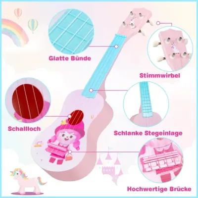 21palcové ukulele pro děti, mini hračkové ukulele se 4 nylonovými strunami a 12 pražci pro začátečníky, růžové