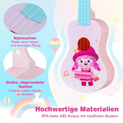 21palcové ukulele pro děti, mini hračkové ukulele se 4 nylonovými strunami a 12 pražci pro začátečníky, růžové