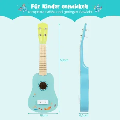 Dětská ukulele 53 cm, 4strunná mini ukulele s tělem z lípy pro děti od 3 let, světle modrá
