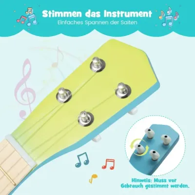 Dětská ukulele 53 cm, 4strunná mini ukulele s tělem z lípy pro děti od 3 let, světle modrá