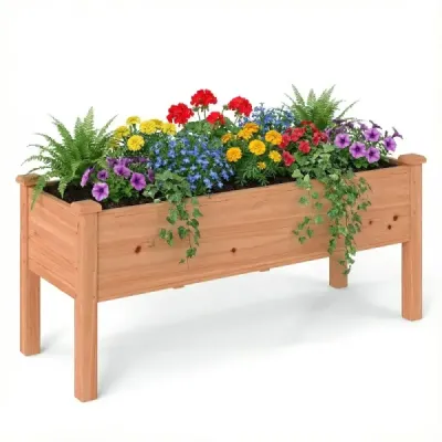 Dřevěný vyvýšený záhon pro děti, 120 x 43,5 x 51 cm, květináč, nosnost až 100 kg, oranžový