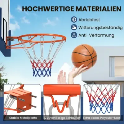 Basketbalový koš s kruhem a sítí Ø45cm pro vnitřní použití, mini, k montáži na zeď, oranžový