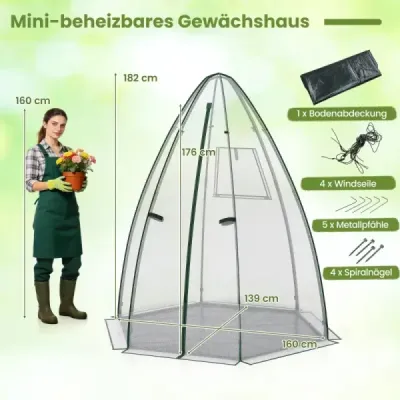 Mini přenosný skleník s dveřmi na zip, bublinková plachta z PE, bílá