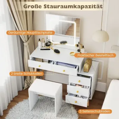 Toaletní stolek se zrcadlem a osvětlením, sada na líčení se 3 režimy svícení a nastavitelným jasem, bílý