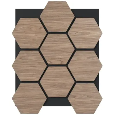 Balení 4 akustických stěnových panelů, 81 x 66 cm, zvukově pohltivé panely s 9 šestihrannými dřevěnými panely
