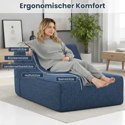 Nafukovací lehátko, ergonomická nafukovací pohovka s odnímatelným potahem, modrá