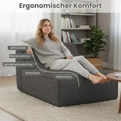 Nafukovací lehátko, ergonomická nafukovací pohovka s odnímatelným potahem, šedá