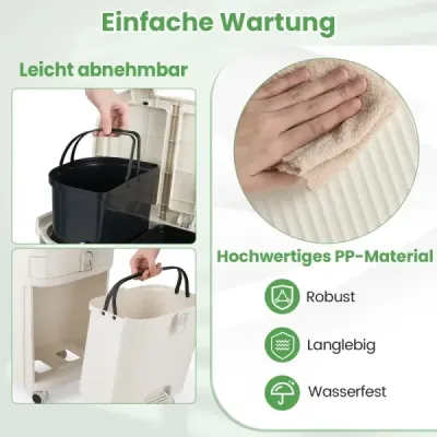 Kuchyňský koš o objemu 42 l s víkem, třípatrový třídicí koš se 2 vyjímatelnými přihrádkami, béžový