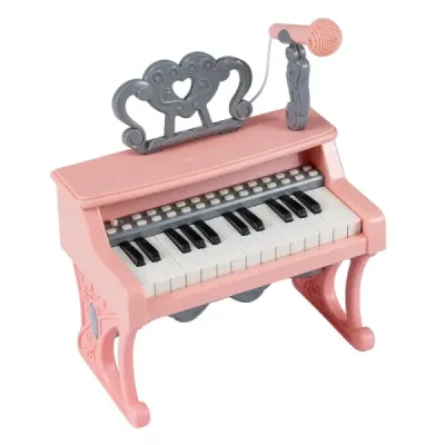 Mini klávesnice s 25 klávesami, notovým stojanem a mikrofonem - dětské elektrické piano, růžové