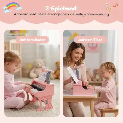 Mini klávesnice s 25 klávesami, notovým stojanem a mikrofonem - dětské elektrické piano, růžové