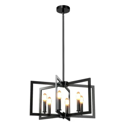 Lustr se 6 světly, stropní svítidlo v industriálním stylu, závěsné svítidlo s nastavitelnou výškou 67-157 cm, černý