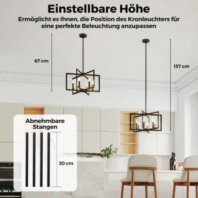 Lustr se 6 světly, stropní svítidlo v industriálním stylu, závěsné svítidlo s nastavitelnou výškou 67-157 cm, černý