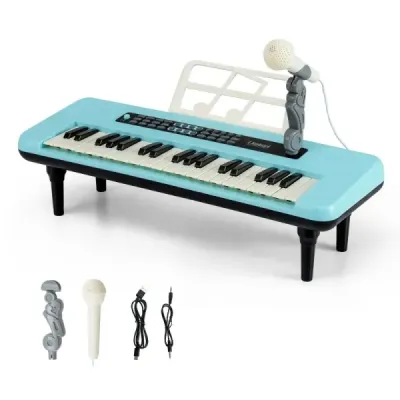 37-klávesové elektronické piano s mikrofónom, notovým stojanom a odnímateľnými nohami, digitálne piano, červené