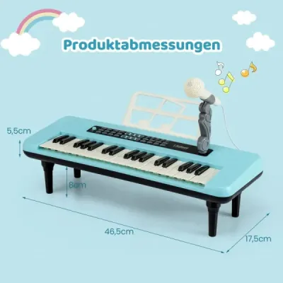 37-klávesové elektronické piano s mikrofónom, notovým stojanom a odnímateľnými nohami, digitálne piano, červené