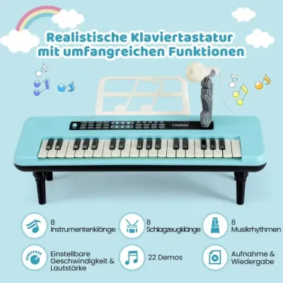 37-klávesové elektronické piano s mikrofónom, notovým stojanom a odnímateľnými nohami, digitálne piano, červené