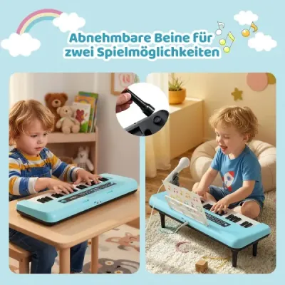37-klávesové elektronické piano s mikrofónom, notovým stojanom a odnímateľnými nohami, digitálne piano, červené