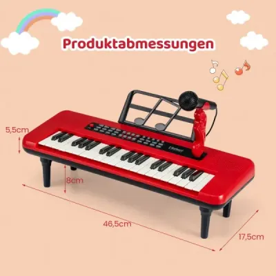 37klávesové elektronické piano s mikrofonem, notovým stojanem a odnímatelnými nohami, digitální piano, červené
