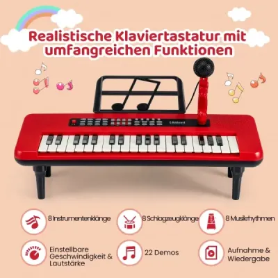 37klávesové elektronické piano s mikrofonem, notovým stojanem a odnímatelnými nohami, digitální piano, červené