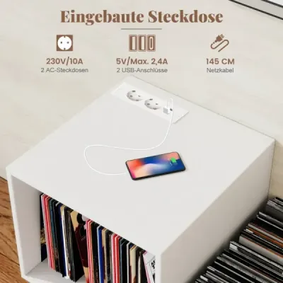 Příruční stolek s nabíjecí stanicí, otočný stojan s přepážkami, bílý